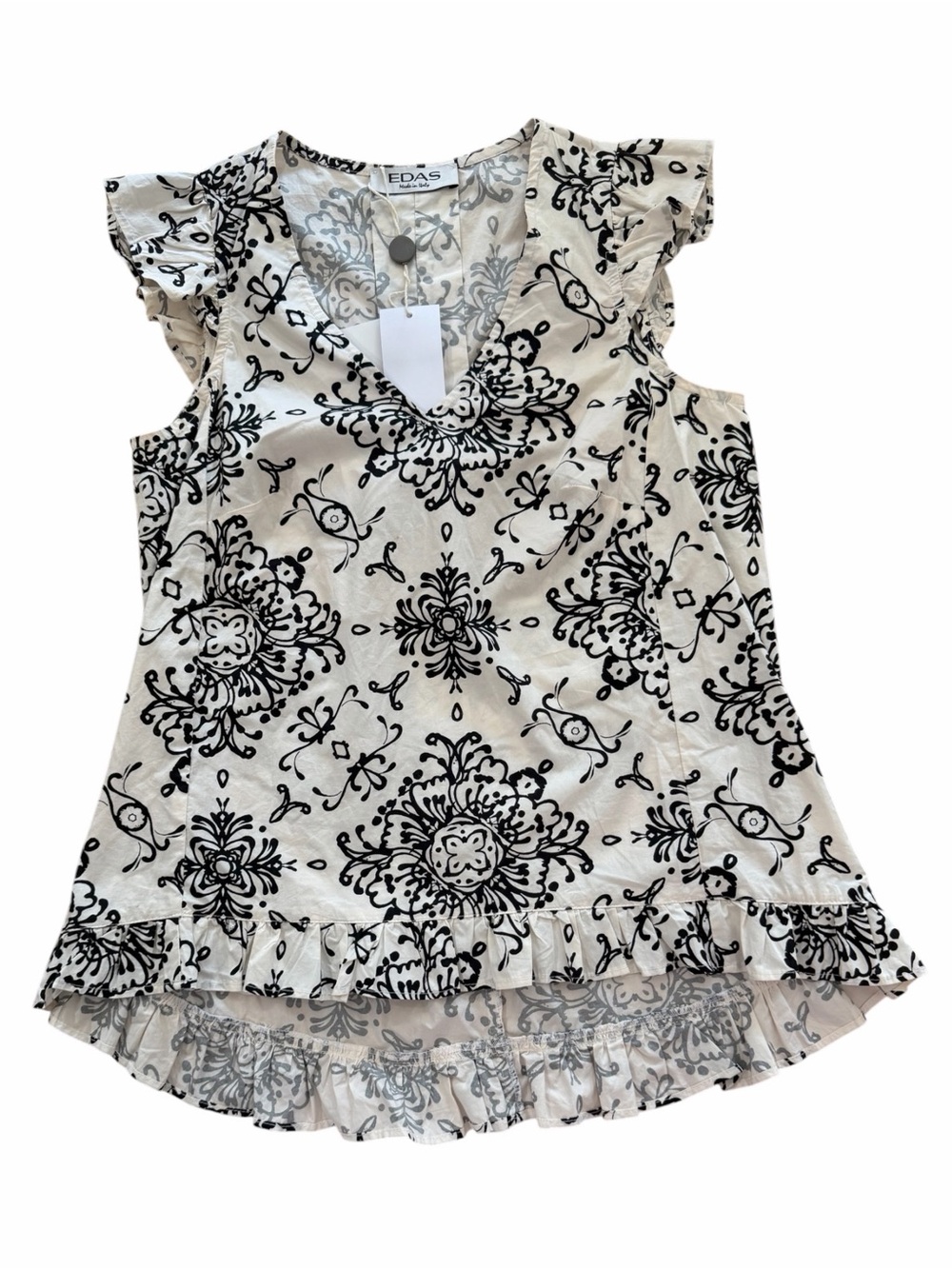 EDAS NWT Sintala Cream & Black Floral Ruffle Sleeve Top